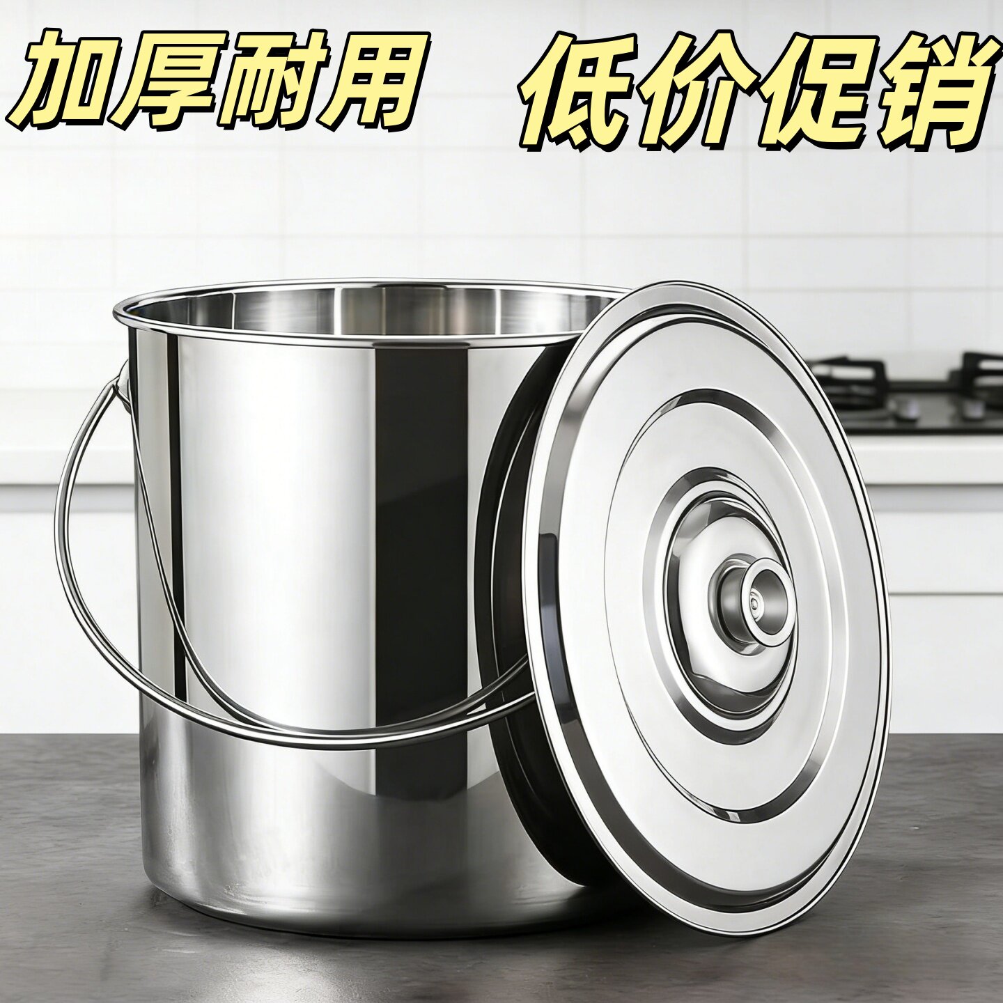 不锈钢提桶提水桶手提桶带盖加厚汤桶水桶储存桶大容量手拎桶特厚