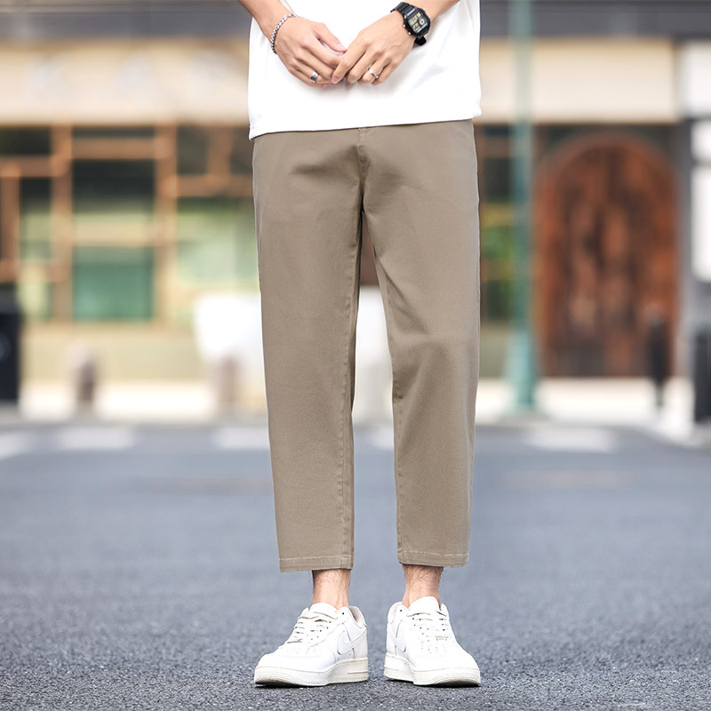 春夏季新款宽松小直筒休闲裤时尚男士棉弹男裤弹力百搭九分裤子男