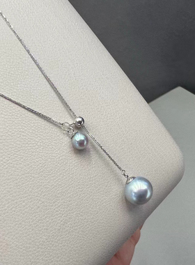 日本海水真多麻吊坠18K金双珠Y字链吊坠可调节锁骨链项链极光新款