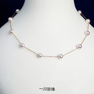 日本AKOYA海水珍珠项链套装18K金满天星天女级颈饰锁骨链可调节