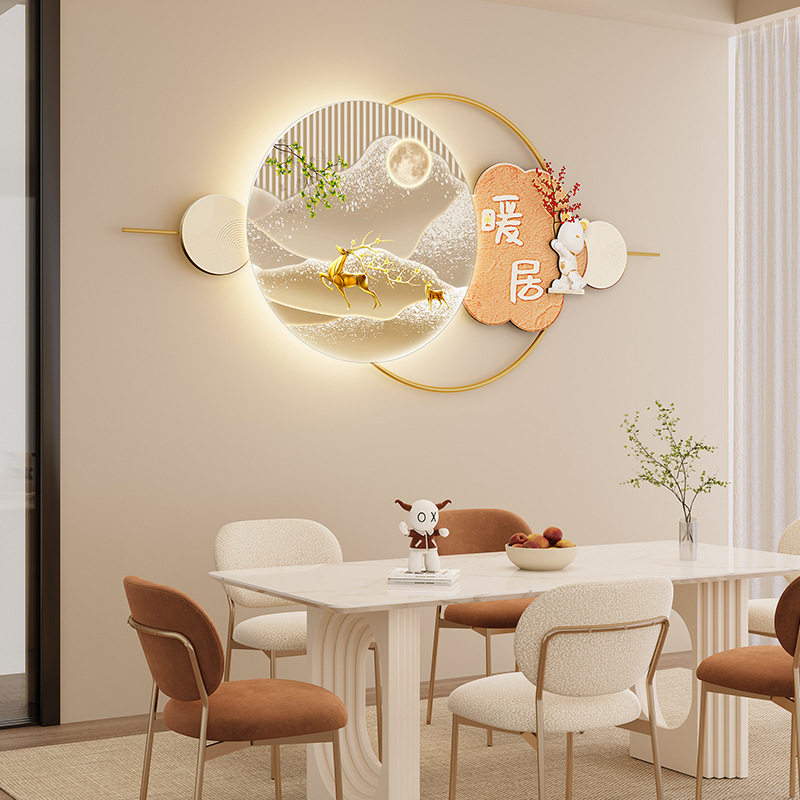 新中款饭厅异形装饰画 画餐桌背景墙壁画 画福禄好寓意带LED灯创