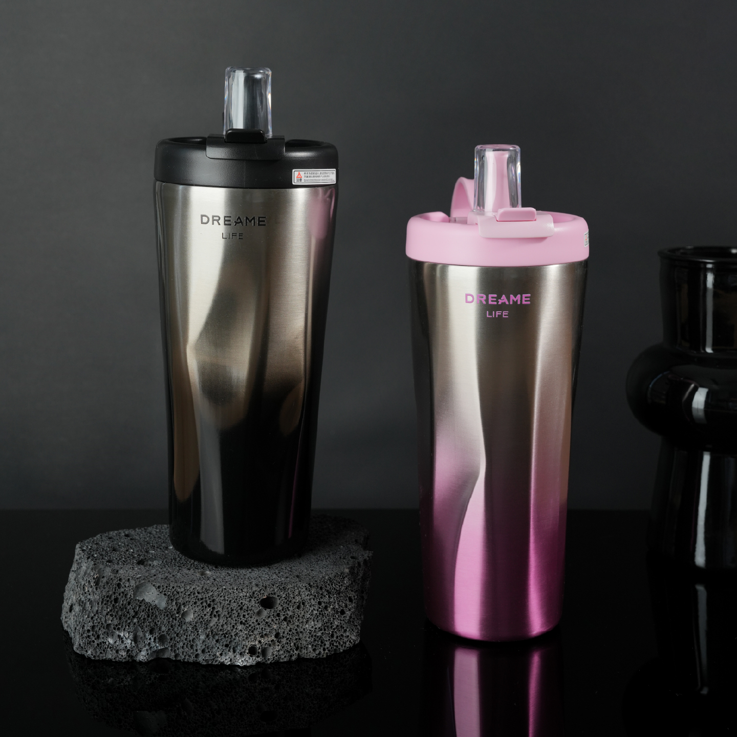 NEVERLAB金属系列800ML保温杯钻石杯不锈钢带盖吸管随行杯便携