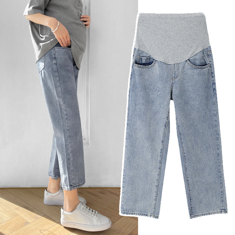 孕妇直筒牛仔裤春秋款外穿时尚潮妈孕妇裤子春季宽松阔腿裤春秋装