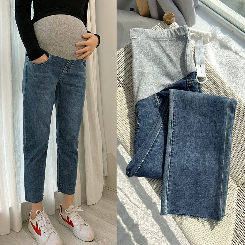 孕妇裤子女春秋薄款直筒牛仔裤春季蓝色宽松百搭烟管裤九分裤春装