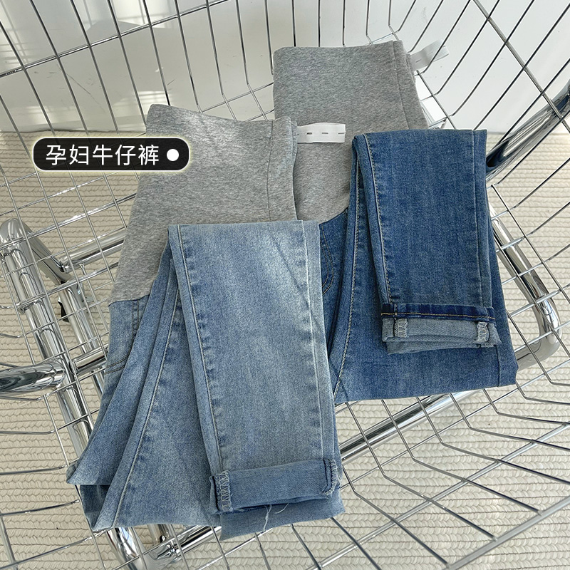 孕妇裤子春季薄款女时尚潮妈小脚牛仔裤春秋外穿弹力九分裤春夏装