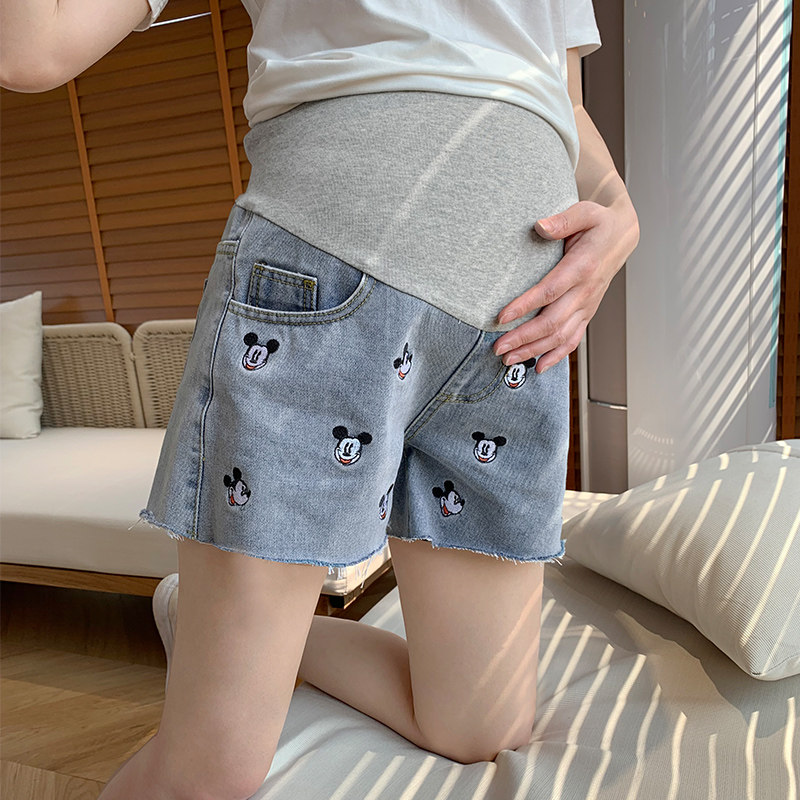 孕妇牛仔短裤宽松时尚潮妈孕妇裤子夏季薄款外穿安全打底裤夏天装