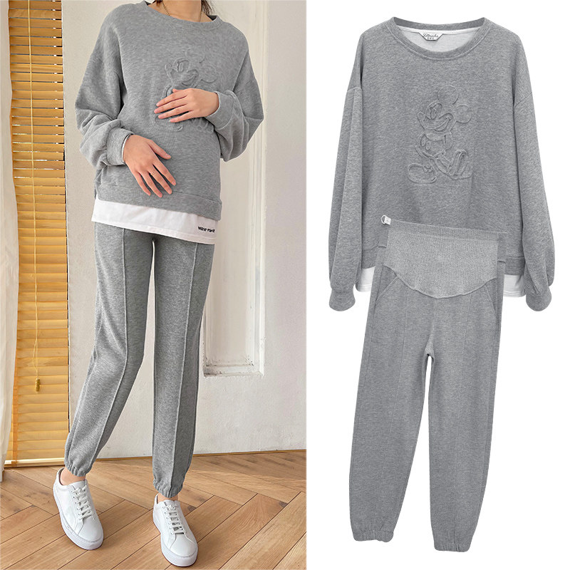 孕妇休闲套装春秋外穿时尚款网红孕妇秋装套装秋季潮妈韩版两件套