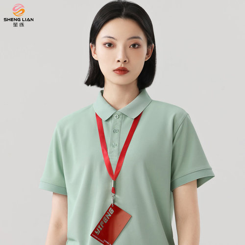 纯色T恤女翻领短袖夏季工作服