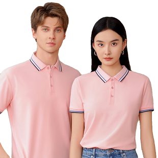纯棉t恤短袖女工作服定制粉色polo衫带领子运动休闲大码上衣半袖
