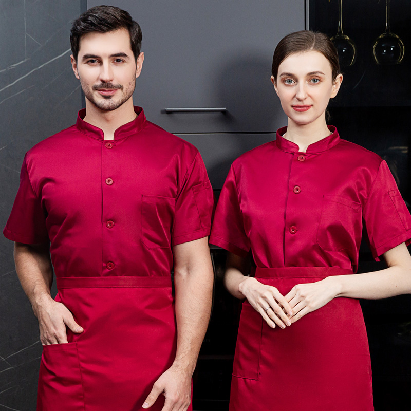 厨师工作服短袖食堂烧烤餐厅厨师服半袖网眼布薄款透气上衣印绣字
