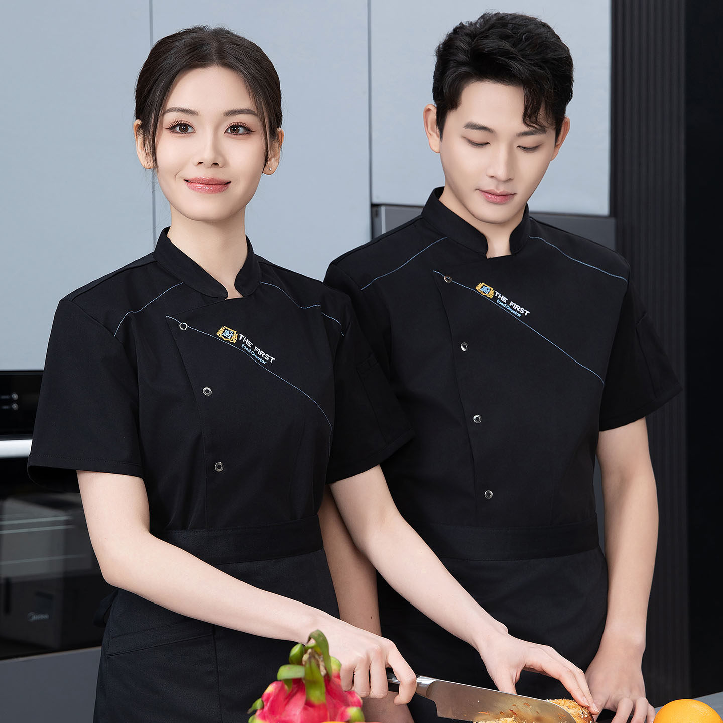 夏季酒店厨师工作服茶楼饭店火锅餐厅厨房后厨工衣半袖薄款印绣字
