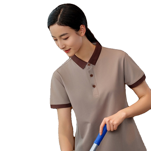 物业保洁工作服T恤翻领大码冰丝酒店客房清洁工阿姨PA服装短袖女