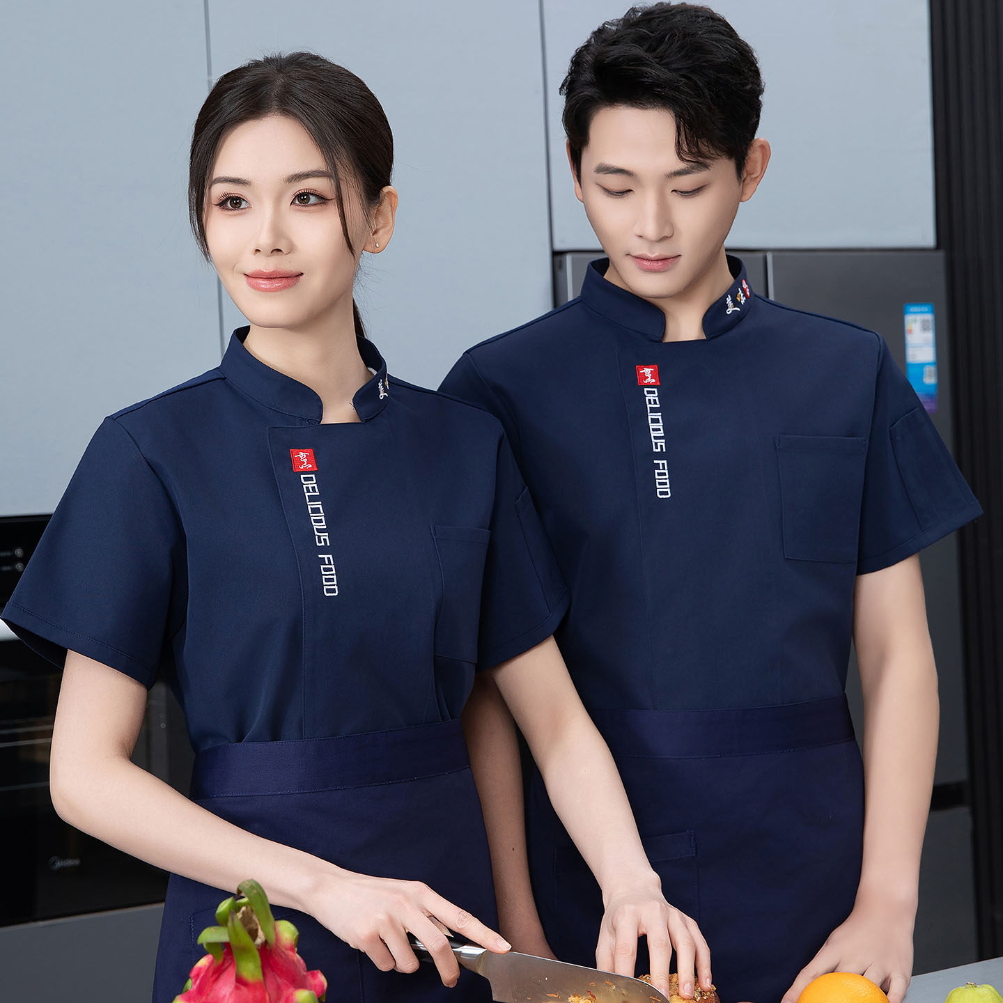 烧烤饭店厨师服男女工作服短袖夏装饭店后厨餐饮厨房工装制服印字