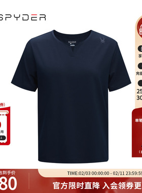 SPYDER蜘蛛春夏女子TRAINING透气休闲运动纯色短袖V领T恤24MS450W