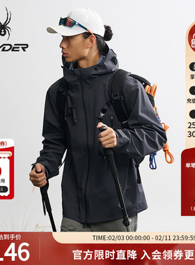 SPYDER蜘蛛秋冬男防风防水耐磨户外3L硬壳连帽冲锋衣外套25MF113M