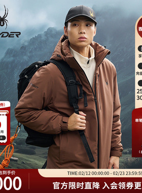 SPYDER蜘蛛秋冬男子防风防水耐磨短款3L连帽棉服运动外套25EF247M