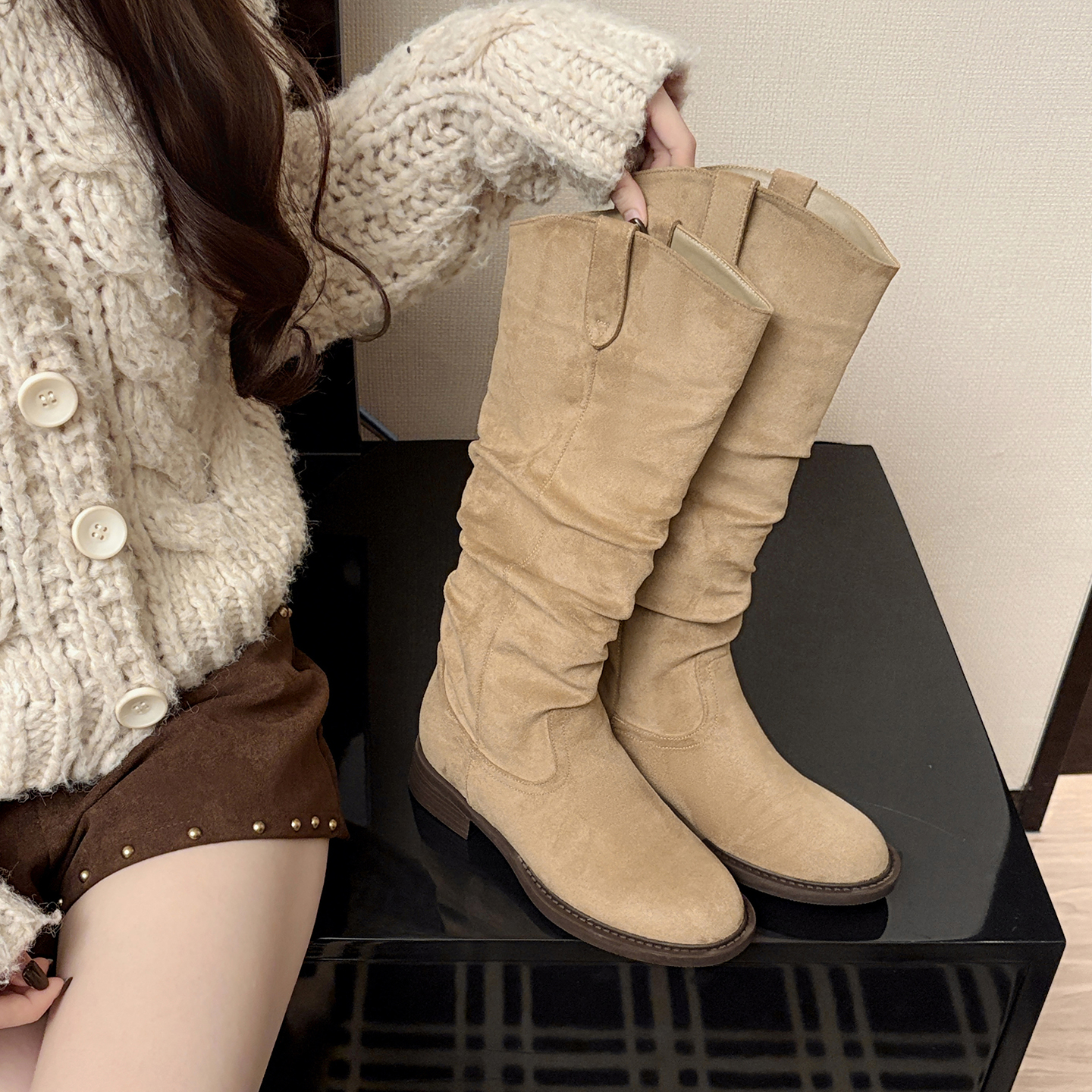 一三良品小个子厚底增高6cm小码3332长靴2025秋冬新百搭骑士靴女