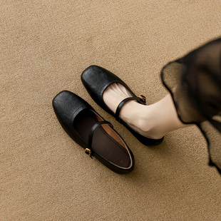黑色棕色软皮可配裙子旗袍鞋 3332平底一字带玛丽珍鞋 小码 冲量款