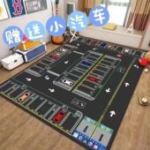 儿童益智地毯汽车轨道卧室床边垫交通马路轨道停车场地垫
