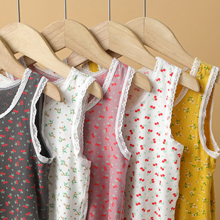 春秋打底衫 儿童碎花蕾丝边女童背心夏季 莫代尔女孩宝宝中小童无袖