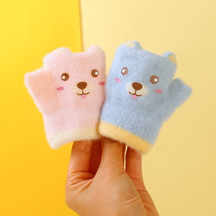 0-2岁小宝宝手套冬连指露指半指保暖加绒婴儿爬行男女通幼儿可爱