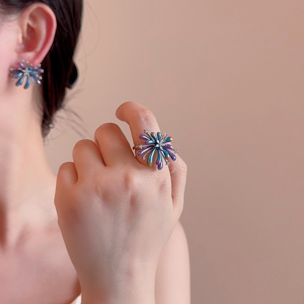 烟火星辰耳环女渐变烟花耳钉戒指