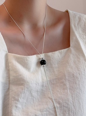 斑点虎眼石抽拉式项链女时尚气质高级感毛衣链长款个性百搭配饰品