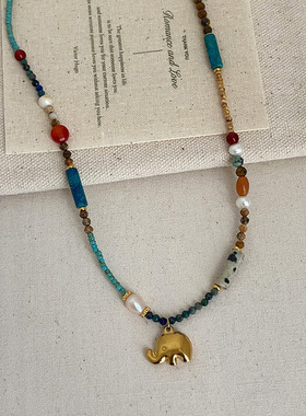 复古民族风多巴胺水晶天然石小象