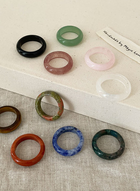 天然水晶石头戒指女ins博主同款小众个性简约百搭气质指环戒子