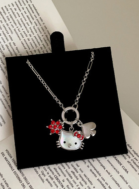 轻奢质感贝母猫咪花朵吊坠项链女甜美可爱时尚潮流百搭颈链锁骨链