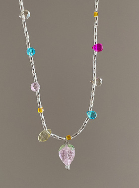 彩色多巴胺串珠流苏草莓项链女甜