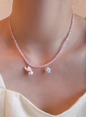 夏日韩版新款小象可爱串珠项链女小众锁骨链个性设计感颈链配饰品