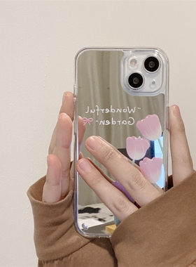 ins简约郁金香镜面vivos18pro手机壳s12电镀s17e小众少女s9全包s7t夏日新款z3z5x花朵Z6补妆镜vivoz1i套s6s5