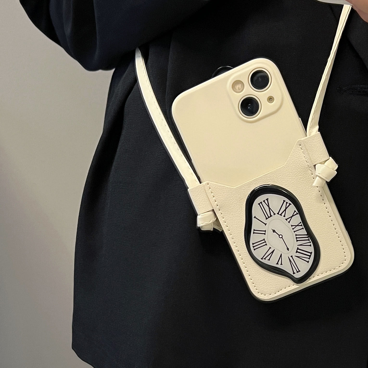 vivo斜挎绳皮质钟表盘卡包手机壳