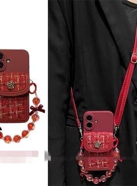 轻奢小香风山茶花卡包适用红米k80手机壳Turbo4高级感k70至尊版k50pro少女note12新年款k30i便携式noto8外壳