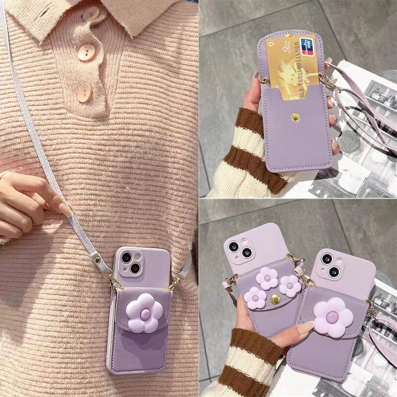 vivo小众清新斜挎卡包挂绳手机壳