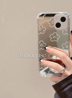 满屏白色花朵镜面适用荣耀play7t手机壳90pro小众简约magic5创意补妆镜x40畅玩9A全包80/50/60se硬v10女潮9i