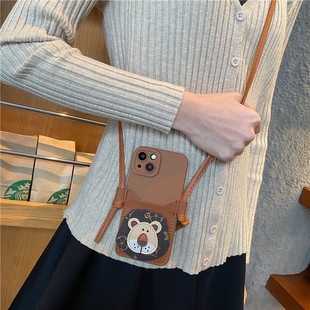 焦糖色狮子头卡包适用荣耀70pro+手机壳60se插卡零钱包50pro斜挎挂绳30青春版20s全包10i创意9x小众8x女潮m软