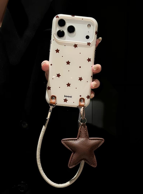 韩系ins氛围感棕星星适用红米Turbo5Max手机壳k90/k80斜跨绳k70至尊版note15星星挂坠2026新款note12女k30i套