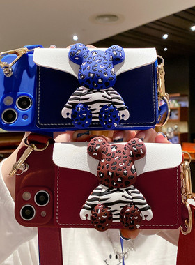 潮牌暴力熊华为nova9手机壳nowa8pro斜跨Nova6挂绳nove7零钱包novo5T克莱因蓝6se红色4e新款3e/2s全包5z软3i