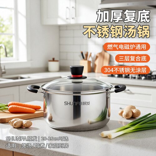 顺发美厨加厚复底不锈钢汤锅