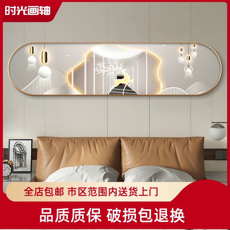 现代轻奢床头装饰画 客厅橫幅晶瓷挂画北欧主卧室抽象带led灯壁画图片