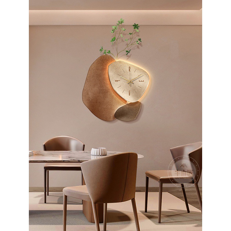 石来运转餐厅装饰画高级感客厅钟表挂画侘寂风极简立体墙壁画时钟