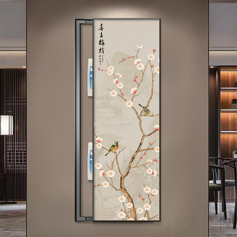 新中式大尺寸电表箱装饰画竖款长条配电箱网络盒遮挡挂画免打孔