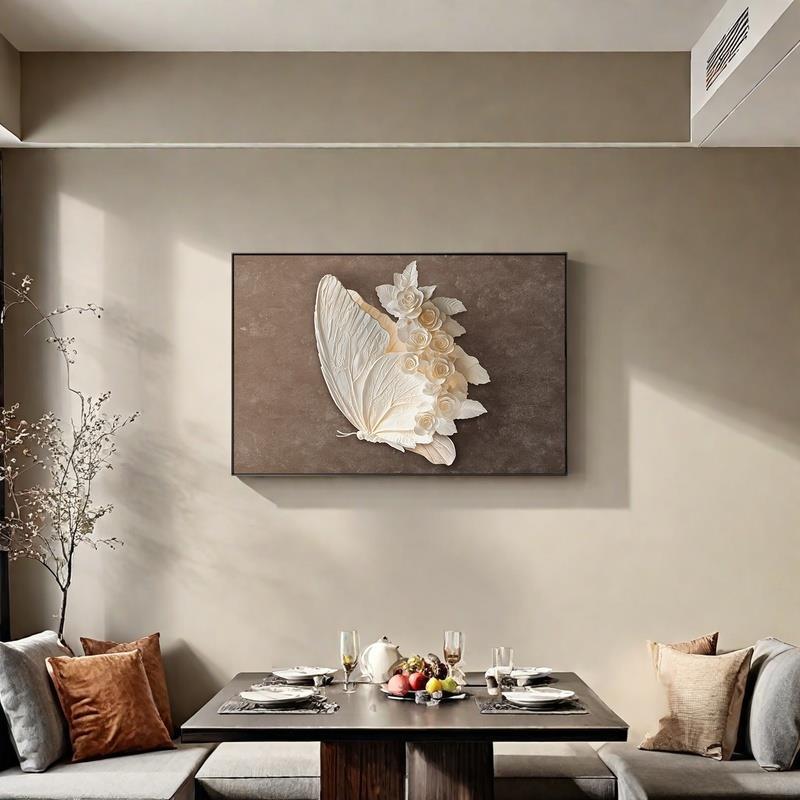 蝴蝶装饰画挂画侘寂风2025新款轻奢高级感大气餐厅饭厅客厅墙壁画