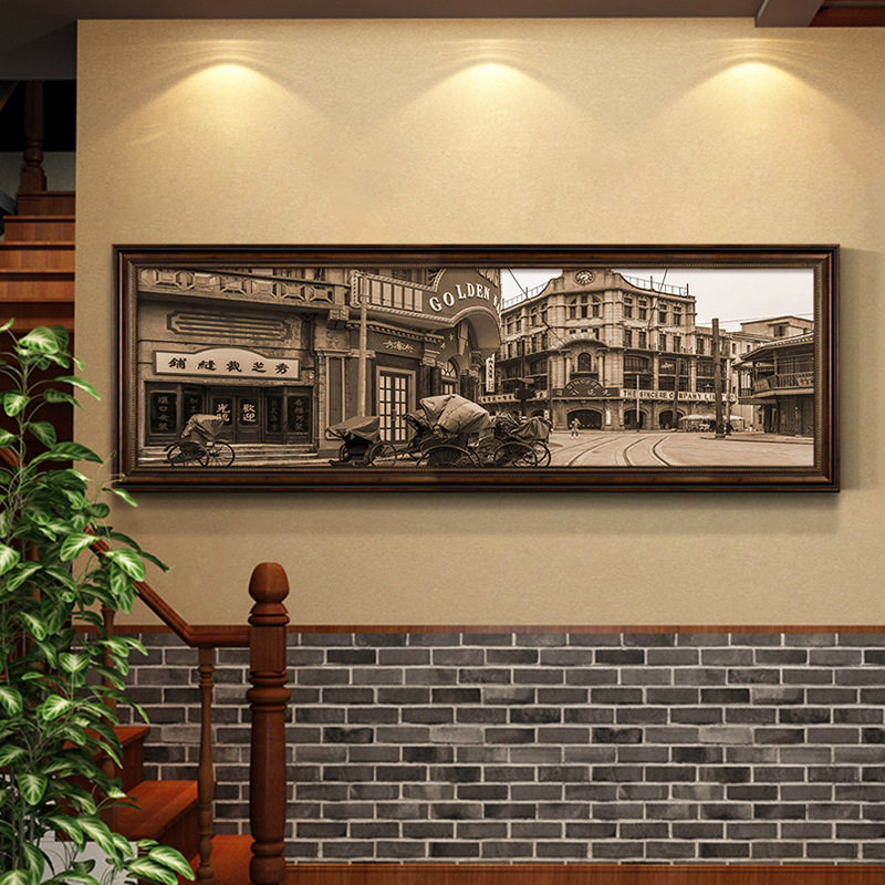 民国风装饰画老上海建筑老照片海报主题餐厅墙面壁画怀旧复古挂画