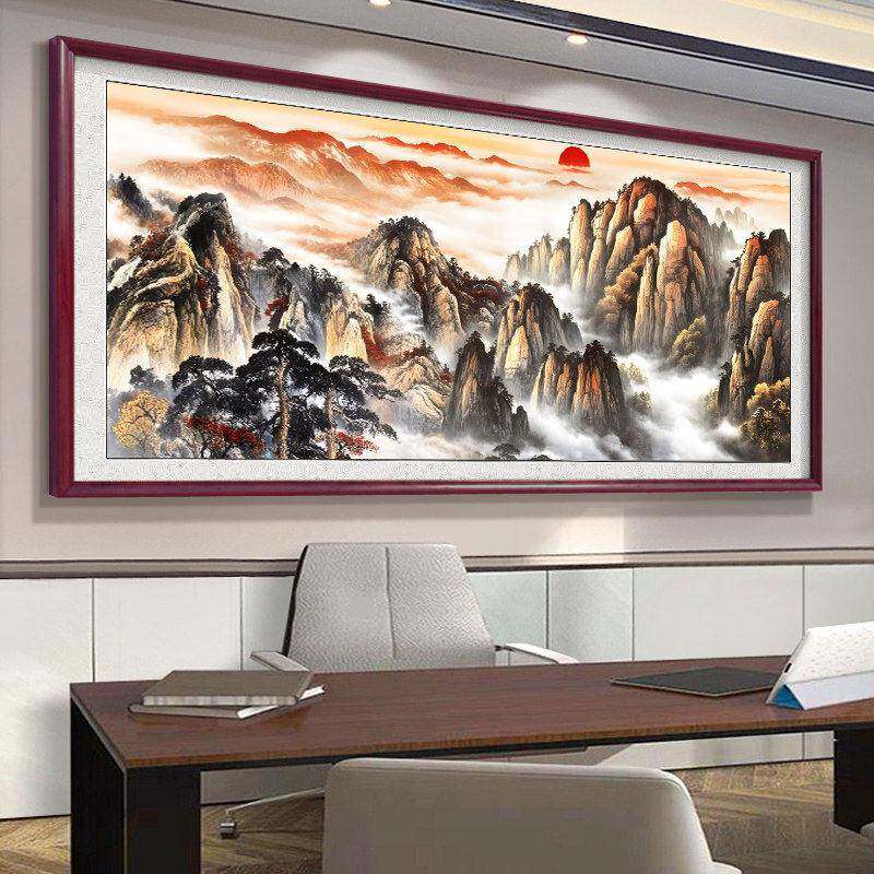 有山无水靠山图泰山日出挂画客厅背景山水风景画办公室国画装饰画