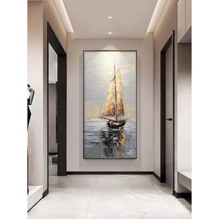 饰画 大芬村手绘油画现代抽象海景一帆风顺客厅挂画玄关入户走廊装