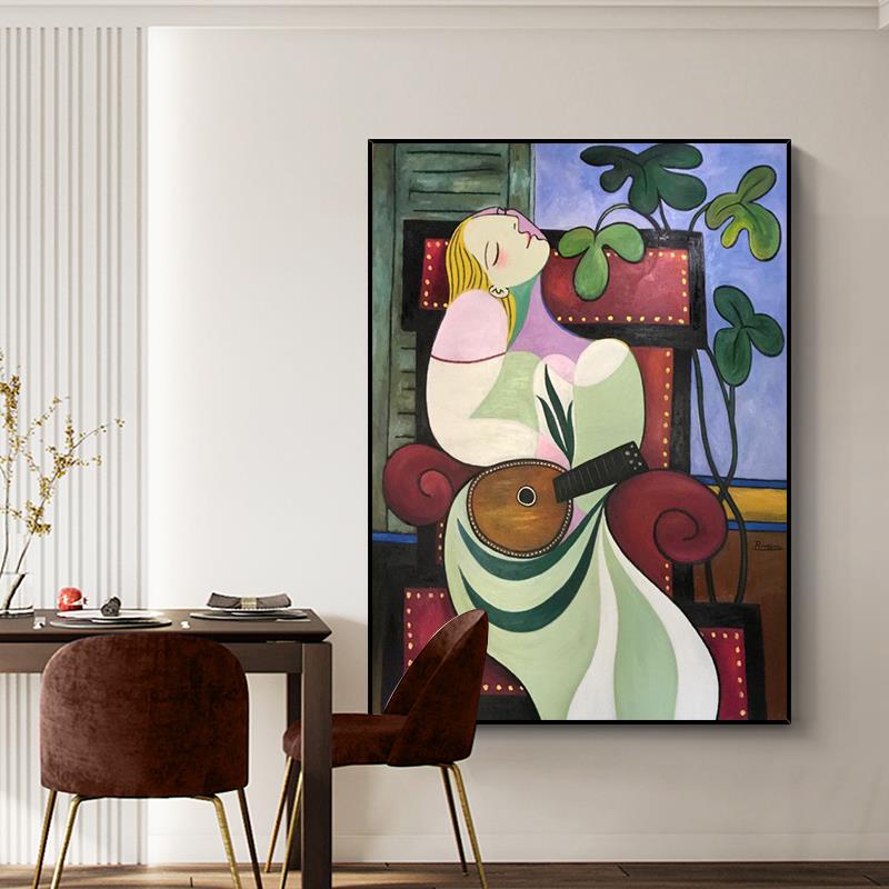 毕加索装饰画餐厅手绘油画抽象人物客厅玄关艺术肌理挂画世界名画图片