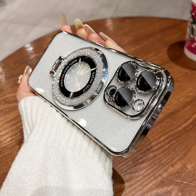 磁吸闪粉支架适用苹果15promax手机壳新款iphone14网红秋冬小众高级感13情侣硅胶全包防摔12带镜头膜11男女款